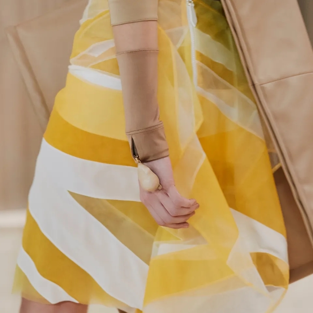 Burberry Asymmetrical Skirt in Yellow and White